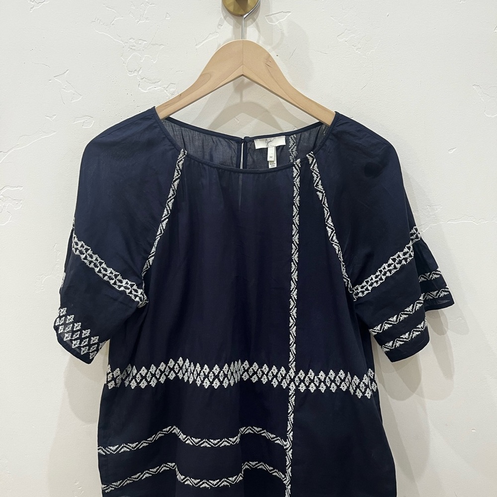 Joie Midnight Blue Blouse with White Embroidery